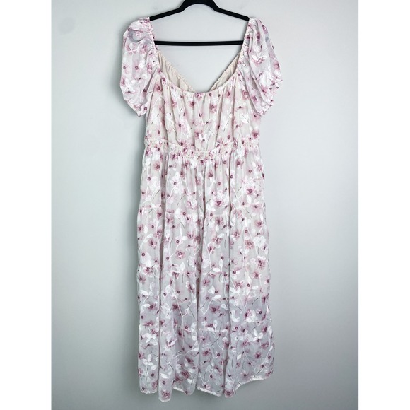 Arula Claire Floral Tiered Maxi Dress 2X Pink Puff Sleeve Coquette Romantic Cute - Picture 7 of 12